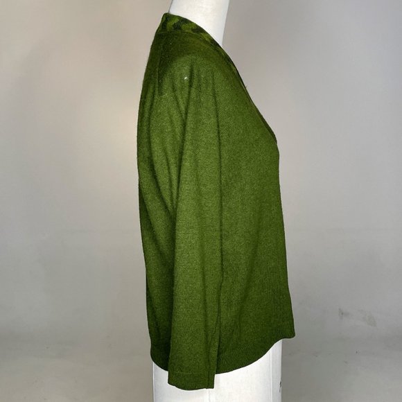 Vintage Ballantyne of Peebles 100% Pure Cashmere Green Chevron Cardigan Sweater - Picture 4 of 9